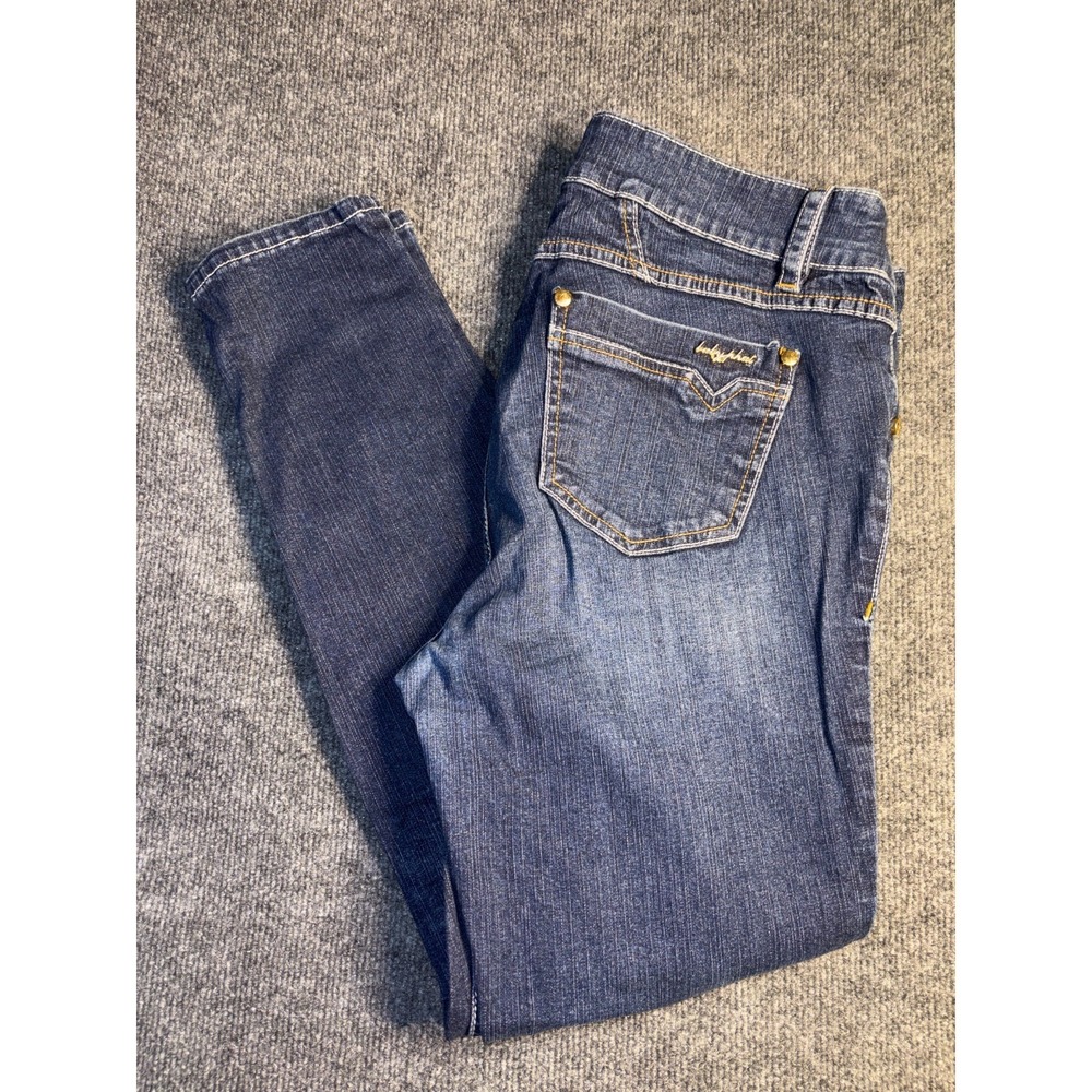 Baby Phat Skinny Jeans Womens 16 Blue Denim Mid Rise‎ Contrast Stitch Whiskered